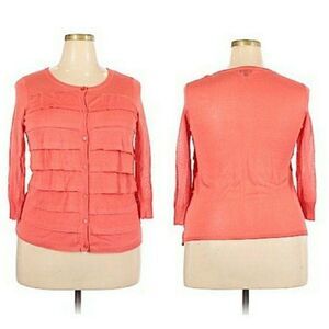 Talbots Cardigan Petite Plus Size 1XP Ruffle Knit Tiered Light Button Up Coral